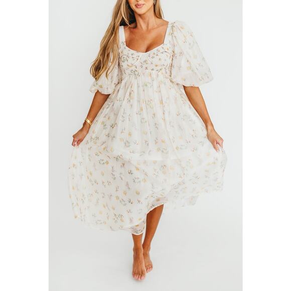 Worth Collective NWT Harlow Maxi Dress in Tiny Yellow Floral Bump Friendly XL - Picture 1 of 15